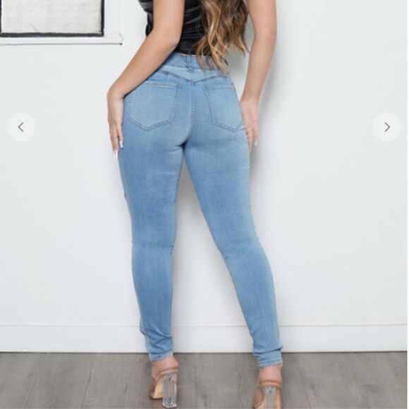 NEW! Sexy Color Blocked Pull On Skinny Blue Jeans Denim Boho Patchwork Leggings - Picture 2 of 8